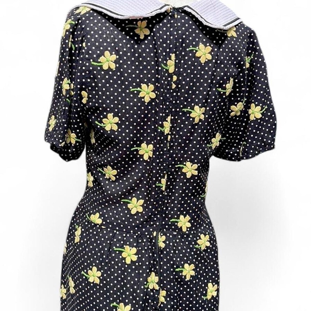 Vintage 80s Floral Embroidered Collar Sailor Dress - Picture 7 of 8